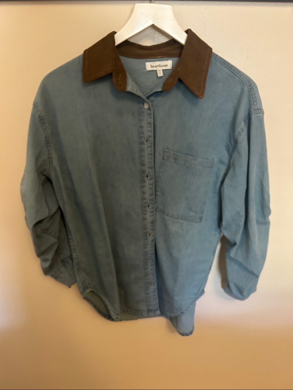 Heartloom Light Blue Denim Shirt with Brown Corduroy Collar